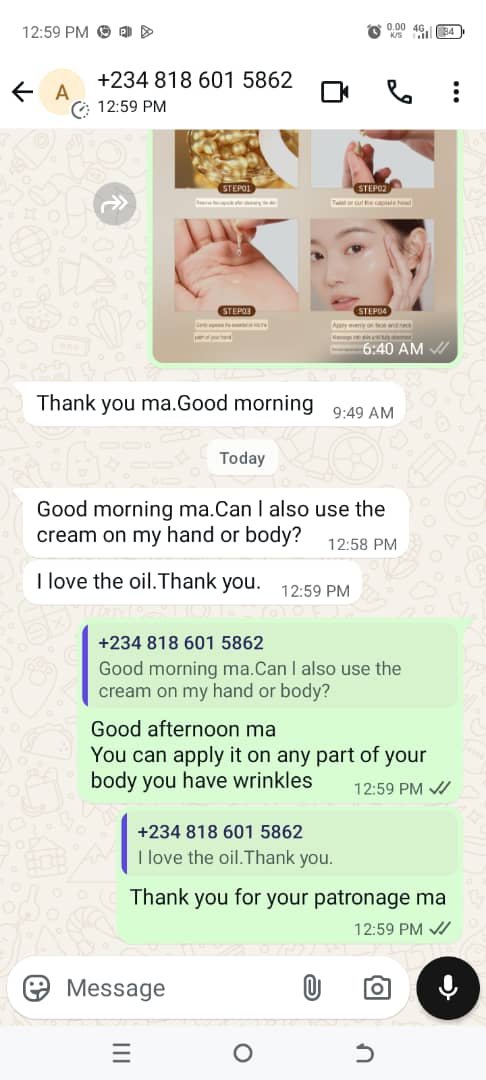 WhatsApp customer review screenshot for Summerhub Essence